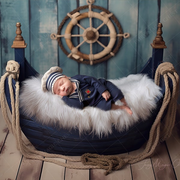 Newborn Digital Background , nautical baby crib, bed for sailor boy and girl, digital backdrop, for newborn photography.