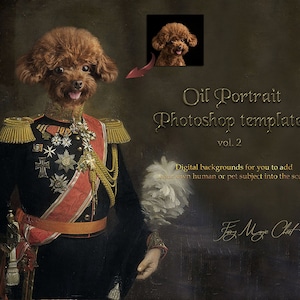 Viejos maestros / Plantillas de retratos al óleo, vol. 2 . Mascota, perro gato o retrato humano. Plantillas de Photoshop, fondo digital.