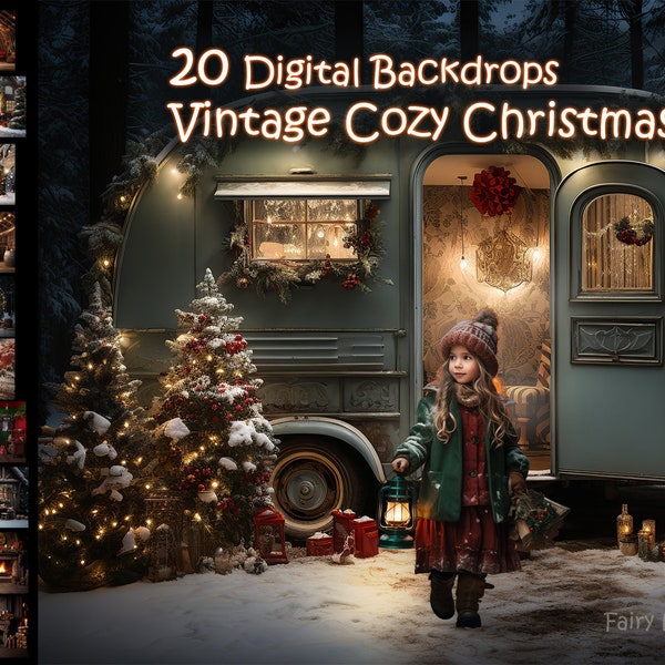 20 Christmas Digital Backdrops for Photography. Bundle. Vintage Cozy Christmas digital backgrounds. Instant download.