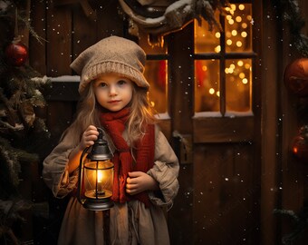 Vintage Christmas Door Digital Backdrop: Nostalgic Photography (Digital Download)