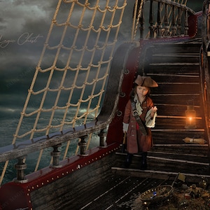 Pirate Ship digital background . Treasure on the ship deck . Digital backdrop for Composite Photography and Photoshop. Digital Download.