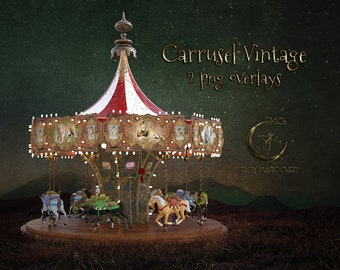 Carousel png overlay , vintage carrousel , 2 digital overlays on transparent background