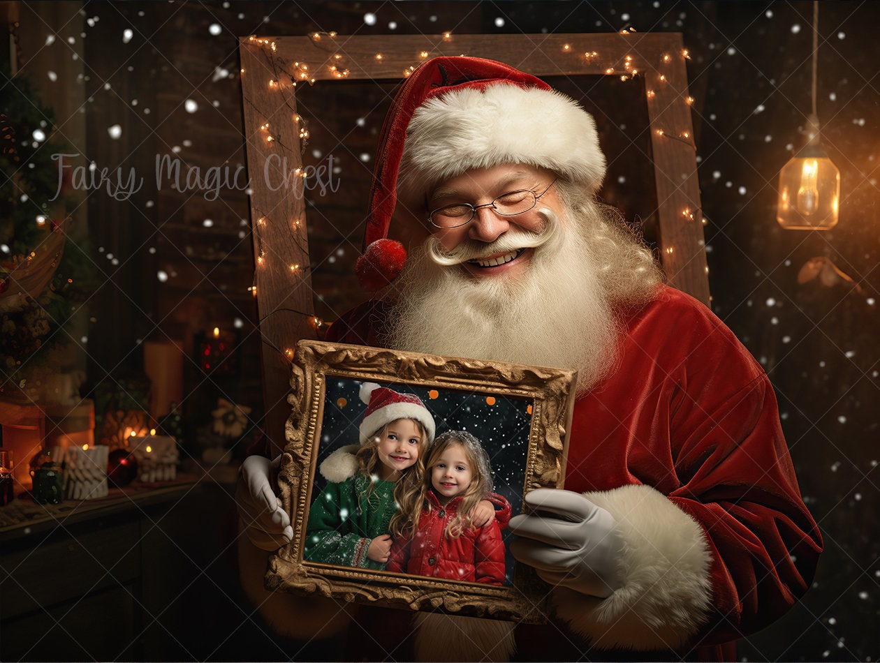 Santa Frame Background Santa's Photo Frame Digital Background, Christmas Digital Backdrop for ...