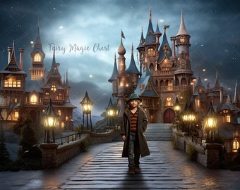 Wizard School Castle Digital Backdrop: Halloween Photography (Instant Download)