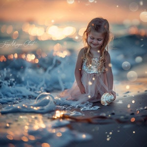 Digital Background, Radiant Beach Shore with Bokeh, Digital Backdrop for Composite Photography.  Instant Download.
