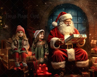 Santa's Christmas Digital Background Festive Gift Digital Backdrop for Photography. Instant download.