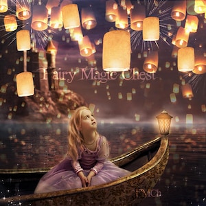 Digital Backdrop floating lanterns, fantasy background / prop , Rapunzel fairytale , for composite photo. Instant download.