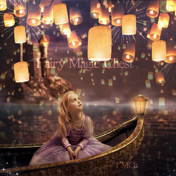 Digital Backdrop floating lanterns, fantasy background / prop , Rapunzel fairytale , for composite photo. Instant download.