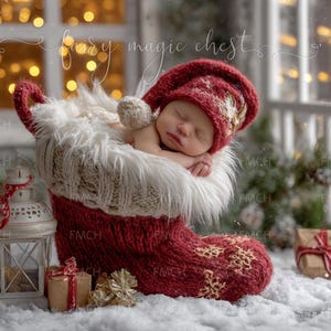 Fondo digital de medias navideñas para recién nacidos, acogedor fondo para fotografía de bebés en invierno, escena navideña para Photoshop, descarga instantánea