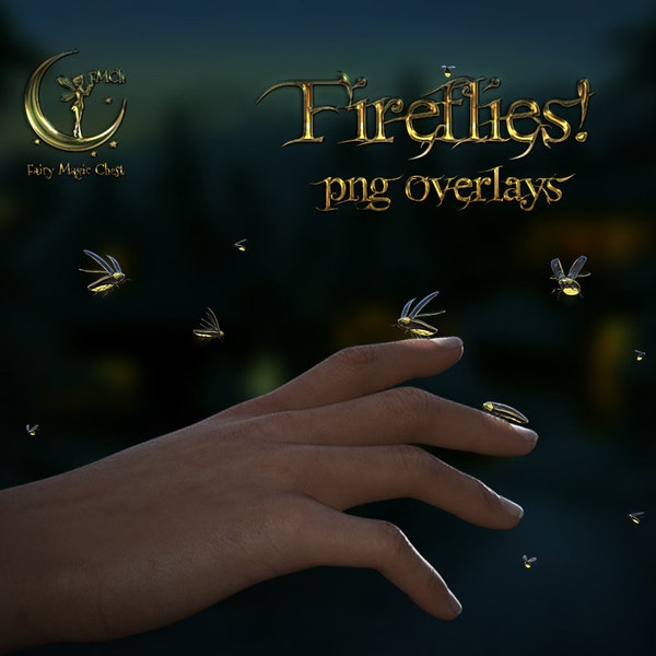 Fireflies png overlay , lightning bugs and particles with glow for photography and photoshop