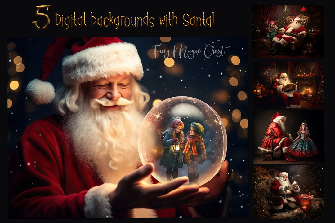 Santa’s Digital Backgrounds Bundle. 5 Christmas Digital Backdrop for