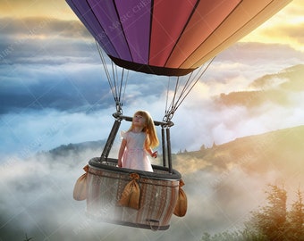 Hot Air Balloon ride digital background / digital backdrop  and link to free video tutorial