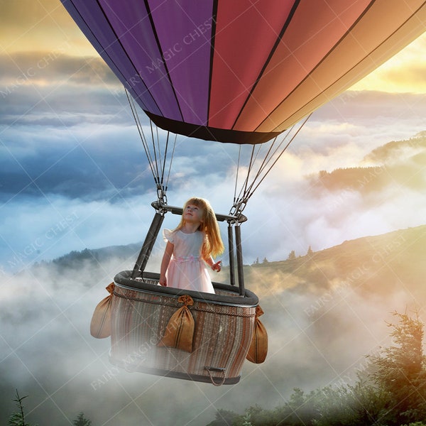 Hot Air Balloon ride digital background / digital backdrop  and link to free video tutorial, overlay and Ps Action.