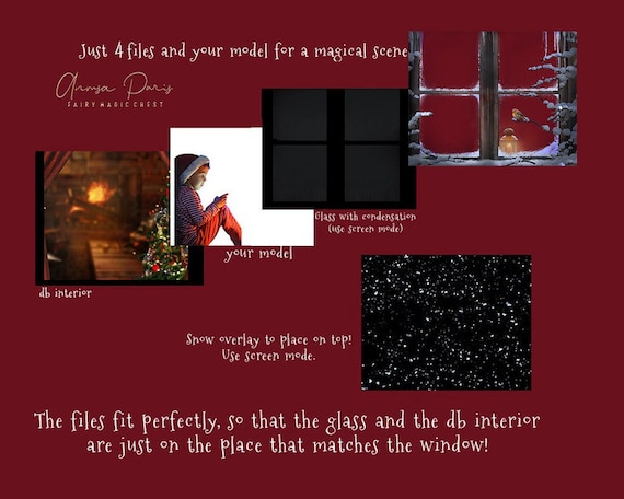 Snowy Window Christmas Digital Backdrop: Winter Scene Overlay