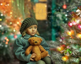 Snowy Christmas Digital Backdrop: Photography Prop with Overlay (Digital Download)