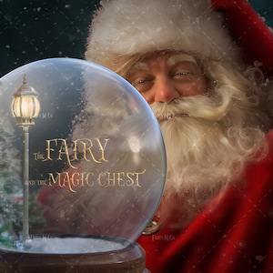 Christmas Digital Backdrop , Santa Claus With Snow Globe , LAYERED PSD