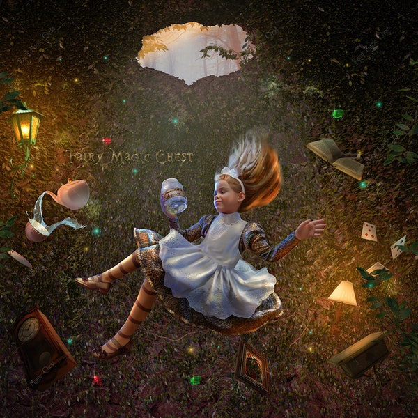 Wonderland digital background, the Rabbit Hole. Digital backdrop for photography. Alice's adventures in Wonderland