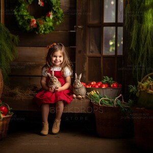 Digital Backdrop for Photography. Rustic Farmhouse Room with Bunny and Harvest. Digital Background Photoshop. Instant download
