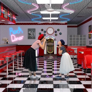 Retro Diner digitaler Hintergrund. Vintage Bar 50er Jahre. 3 Dateien enthalten. Digitale Kulisse. Sofortiger Download.
