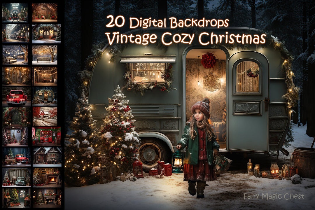 20 Vintage Christmas Digital Backdrops: Cozy Photo Bundle (digital ...