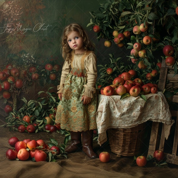 Vintage Apple Harvest Digital Background , Digital Backdrop for Composite Photography