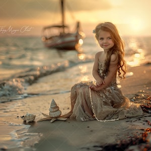 Sunset Beach Digital Background with Boat, Digital Backdrop for composite photography. Instant Download.