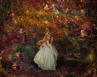 Enchanted Forest Digital Background: Fantasy Fairy House Backdrop (JPG)