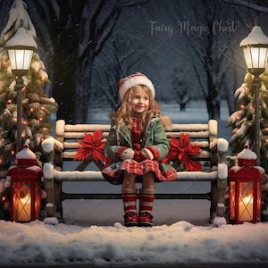 Winter Wonderland Bench: Christmas Digital Background for photography, digital backdrop. Instant download.