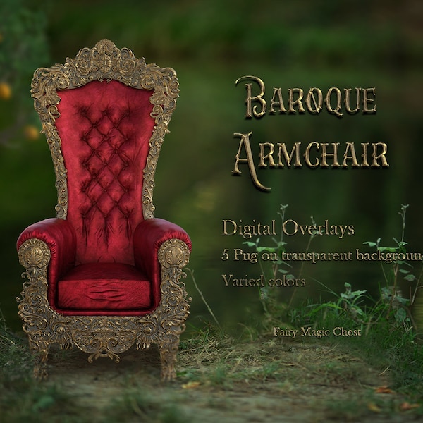 Baroque armchair, throne, digital overlay, png on transparent background, 5 files