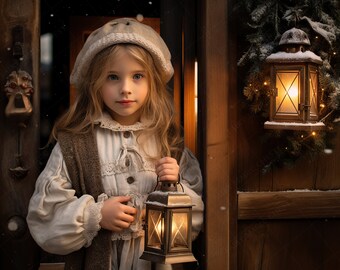 Vintage Christmas Door Lantern Digital Backdrop (Digital Download)