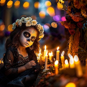 Dia De Los Muertos digitale achtergrond / achtergrond, Halloween digitaal, kaarsen, composietfotografie, digitale download.