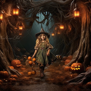Digitale achtergrond Halloween: pad met pompoenpatch voor fotografie, digitale download
