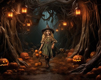 Halloween Digital Backdrop - Pumpkin Patch Pathway for Photography, Digital Download