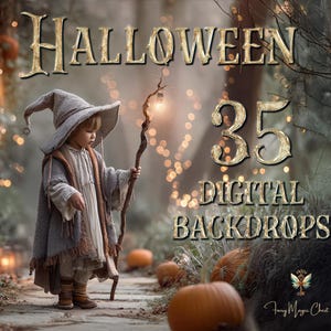 35 fondos digitales de Halloween, fondos mágicos para fotografía infantil, cementerios, azoteas, calabazas y personajes, JPG de alta resolución