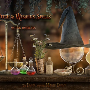 Overlays png , cauldron, potions, Witch hat and cane, pumpkin, herbs, magic ball, and things for witch and wizard spells , Halloween