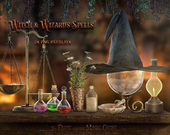Witchcraft PNG Overlays: Potions, Cauldron, Magic Ball (Digital Download)