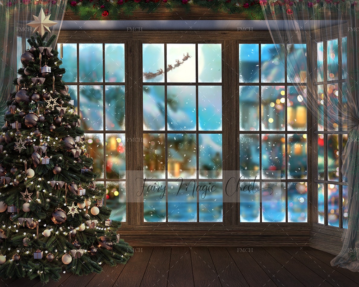 Weihnachtsbanner Für Garagentor 2,4 X 2,1 M – Rustikales Holz-Design Mit Weihnachtsbaum-Motiv
