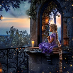 Rapunzel&#39;s Tower Digital Backdrop - Fairy Tale Princess Digital Background