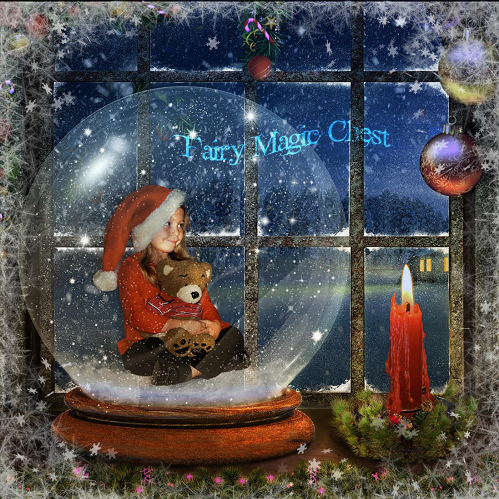 Snow Globe digital backdrop by the window 3 files Christmas | Etsy