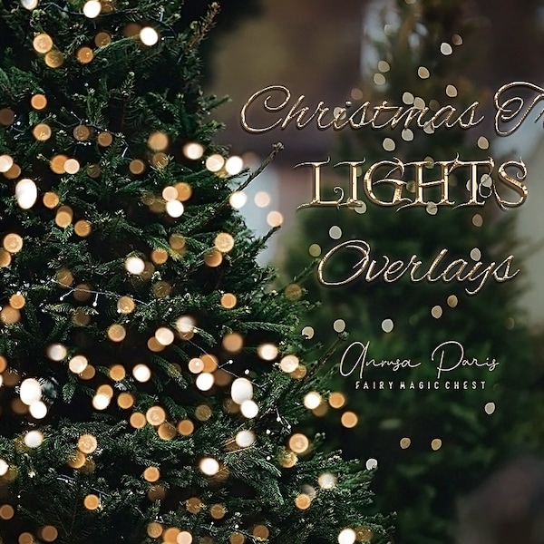 Realistic Christmas Tree overlay and 20 lights ,  bokeh, sparkles and swirl