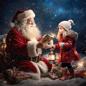 Santa Christmas Digital Background. Snowy Christmas Digital Backdrop for Photography. Instant download.