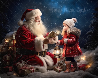 Snowy Santa Christmas Digital Backdrop: Photography Overlay (Digital Download)