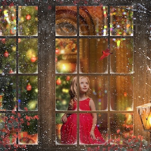 Layered Christmas Digital Background / Background and Snowy window overlay / Kit for Christmas Composite Photography.