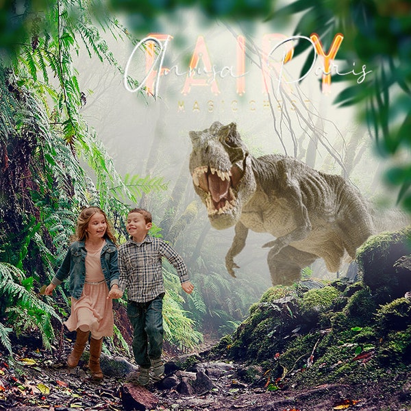Jurassic dinosaur digital background backdrop , dino on jungle,  T Rex on forest, nature, for children composite photography
