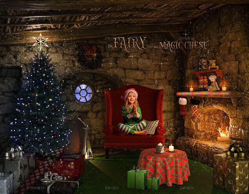 Christmas Digital Backdrop . Santa’s Cottage Red Chair by - Etsy