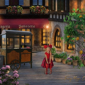 Digital backdrop of a vintage french village. Digital Background for composite photography.