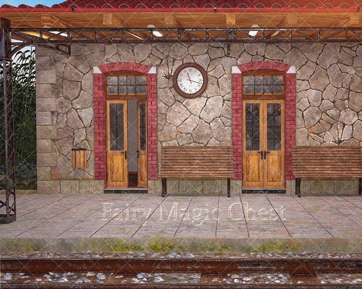 Train Station Front Digital Background. Digital Backdrop for Composite Photography.