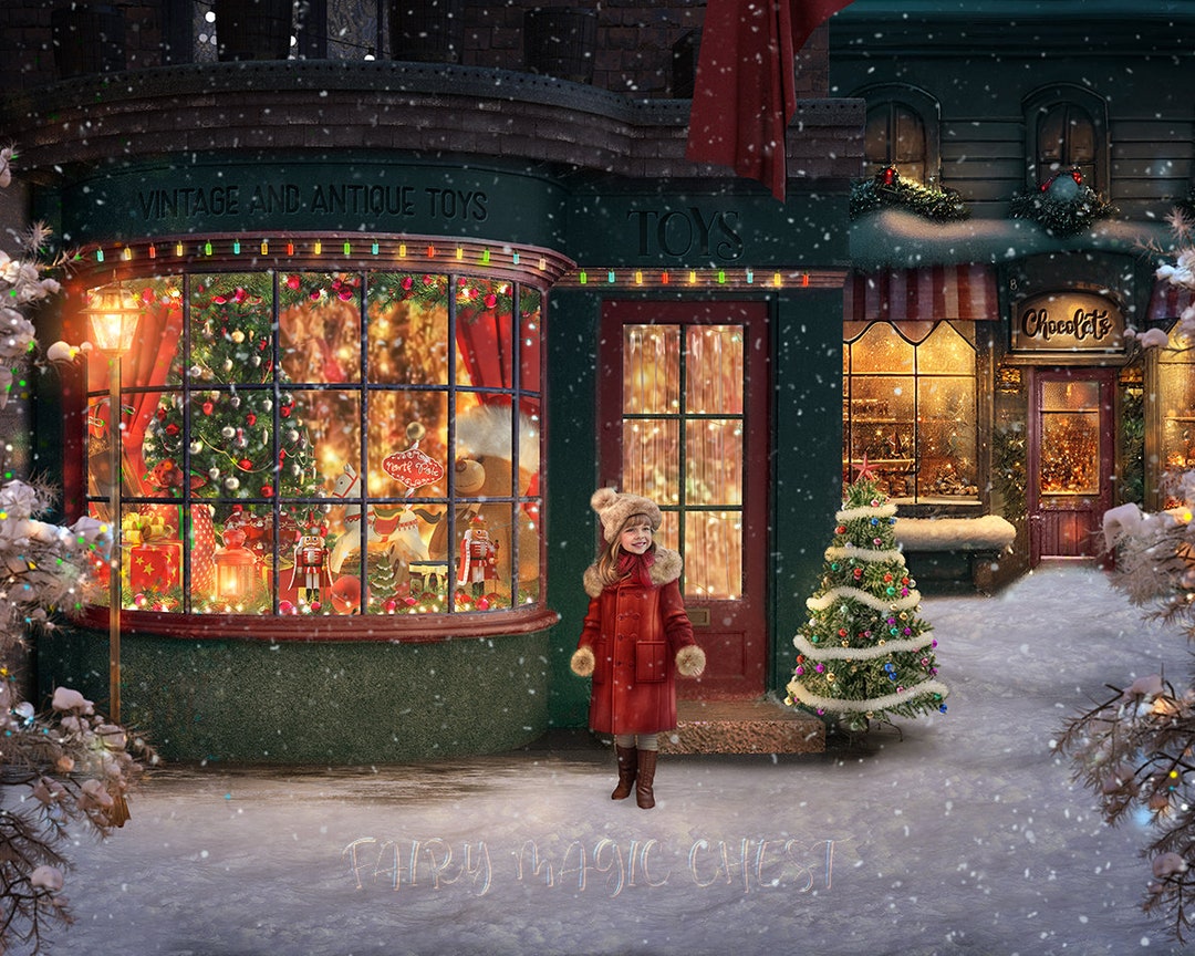 Christmas Digital Background, Vintage Toy Shop, Christmas Store Digital