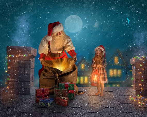 Christmas Digital Background. Santa Claus on the Roof With His -  Israel
