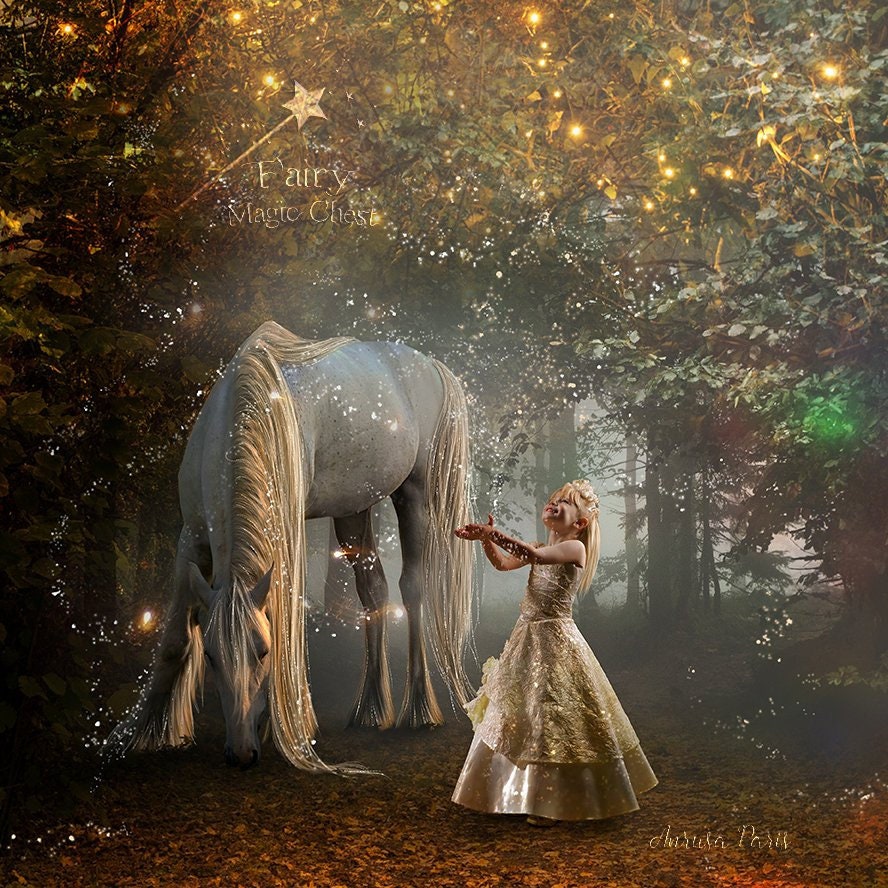 Horse digital background magical horse in enchanted forest Etsy